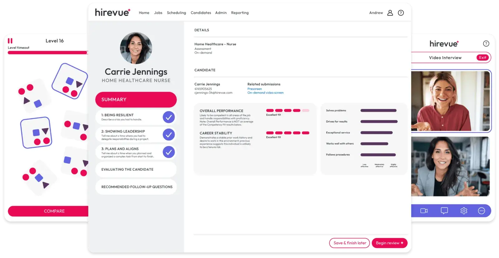 HireVue AI video interviewing and assessment dashboard