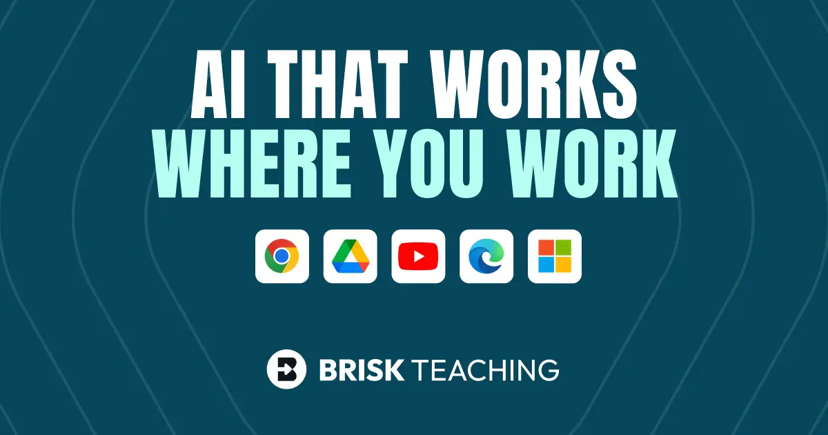 Brisk Teaching Chrome extension interface showing AI tools embedded within Google Docs