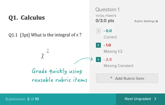Gradescope AI grading interface showing dynamic rubrics and batch grading of student assignments