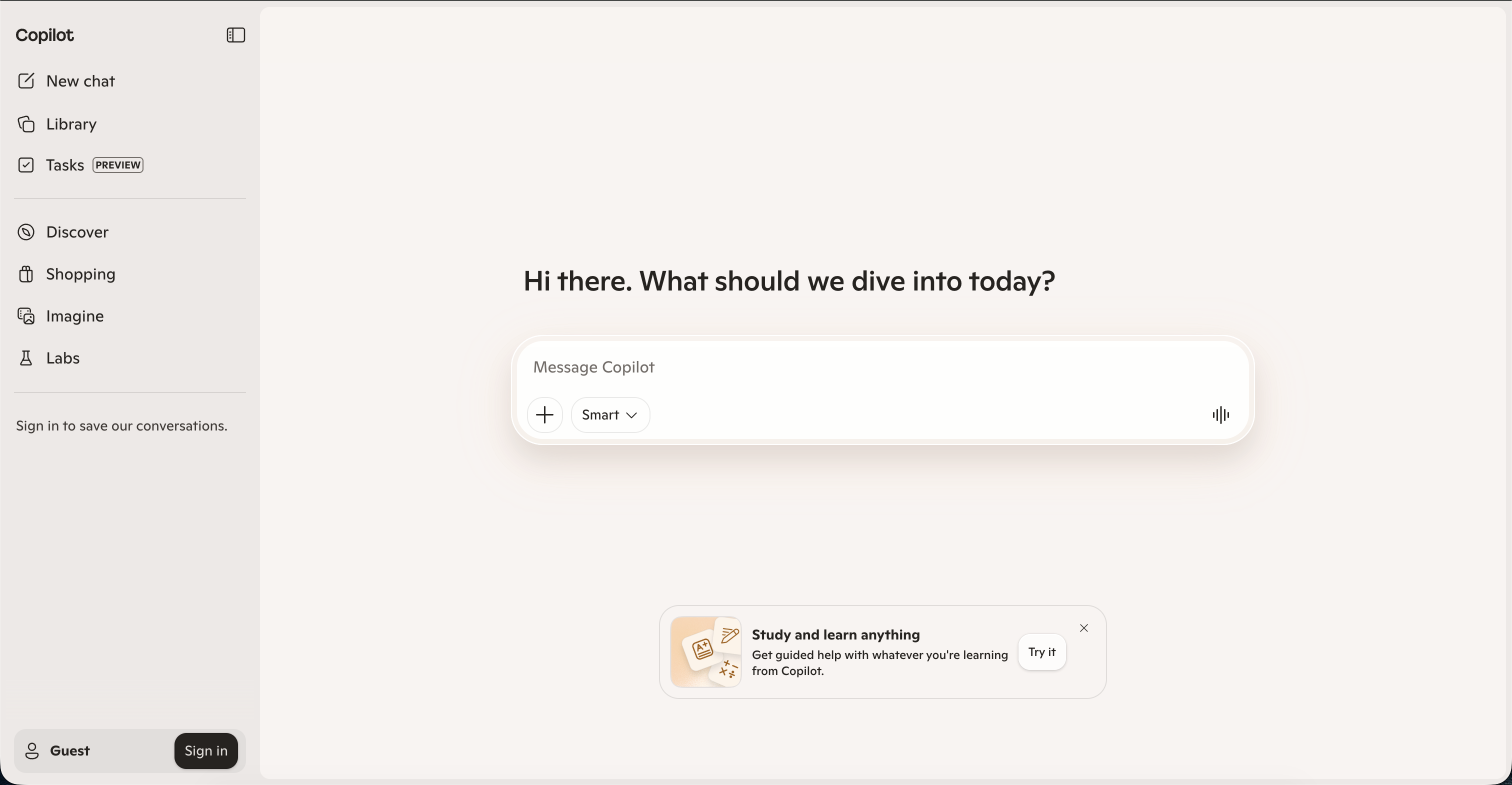 Microsoft Copilot AI platform homepage