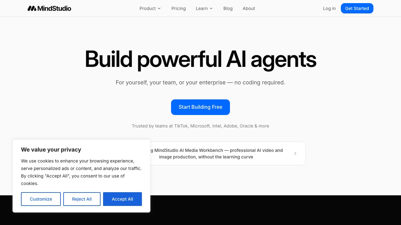 MindStudio AI agent builder homepage