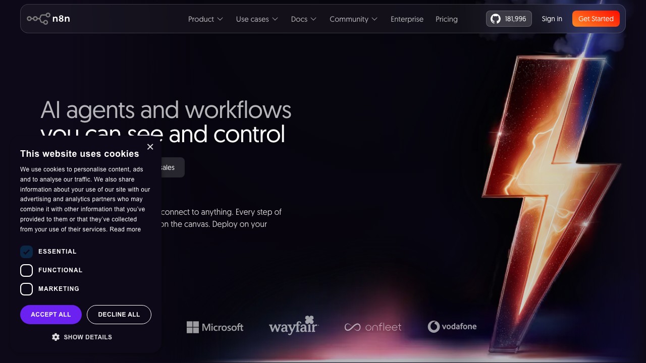 n8n AI workflow automation platform homepage