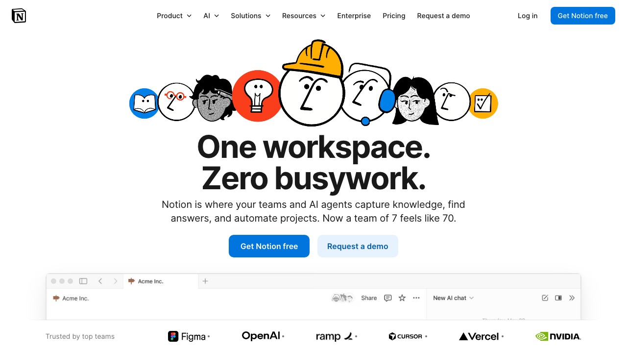 Notion AI workspace homepage