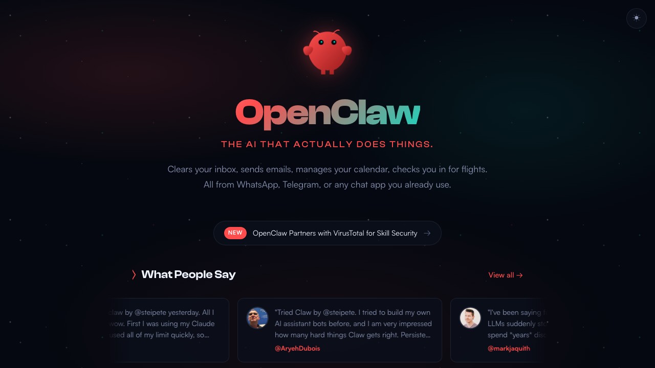 OpenClaw open-source AI agent homepage