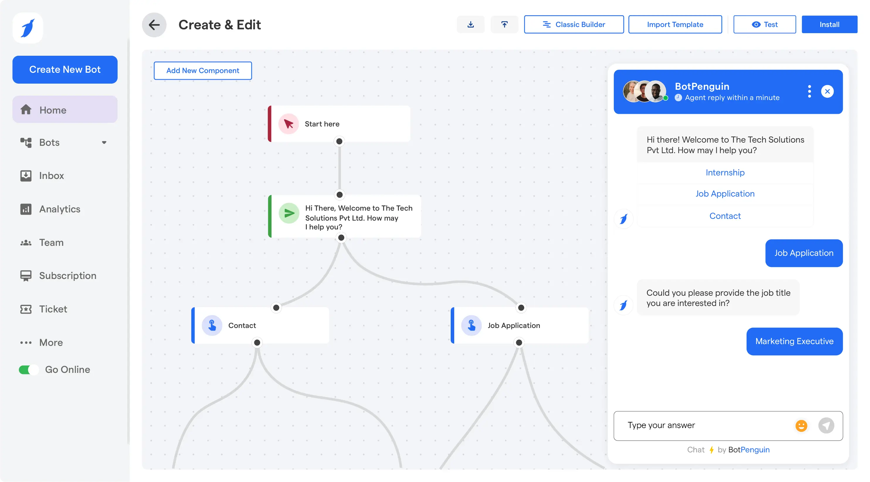 BotPenguin white-label chatbot builder interface