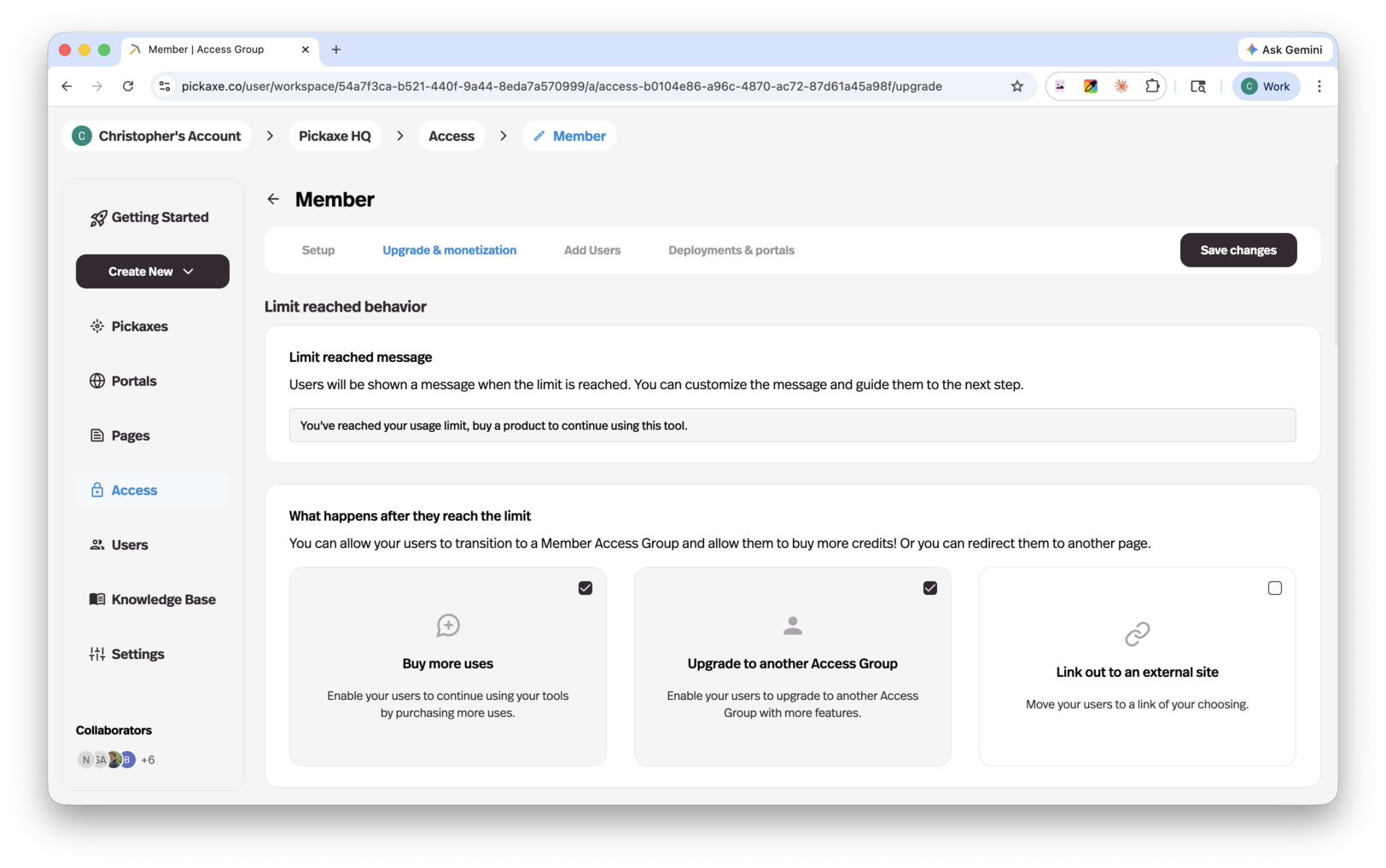 Access group monetization and upgrade configuration