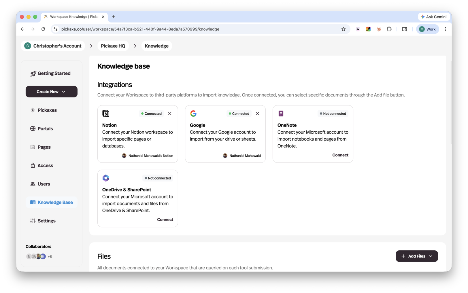 Knowledge Base integrations with Notion, Google Drive, OneDrive, and OneNote