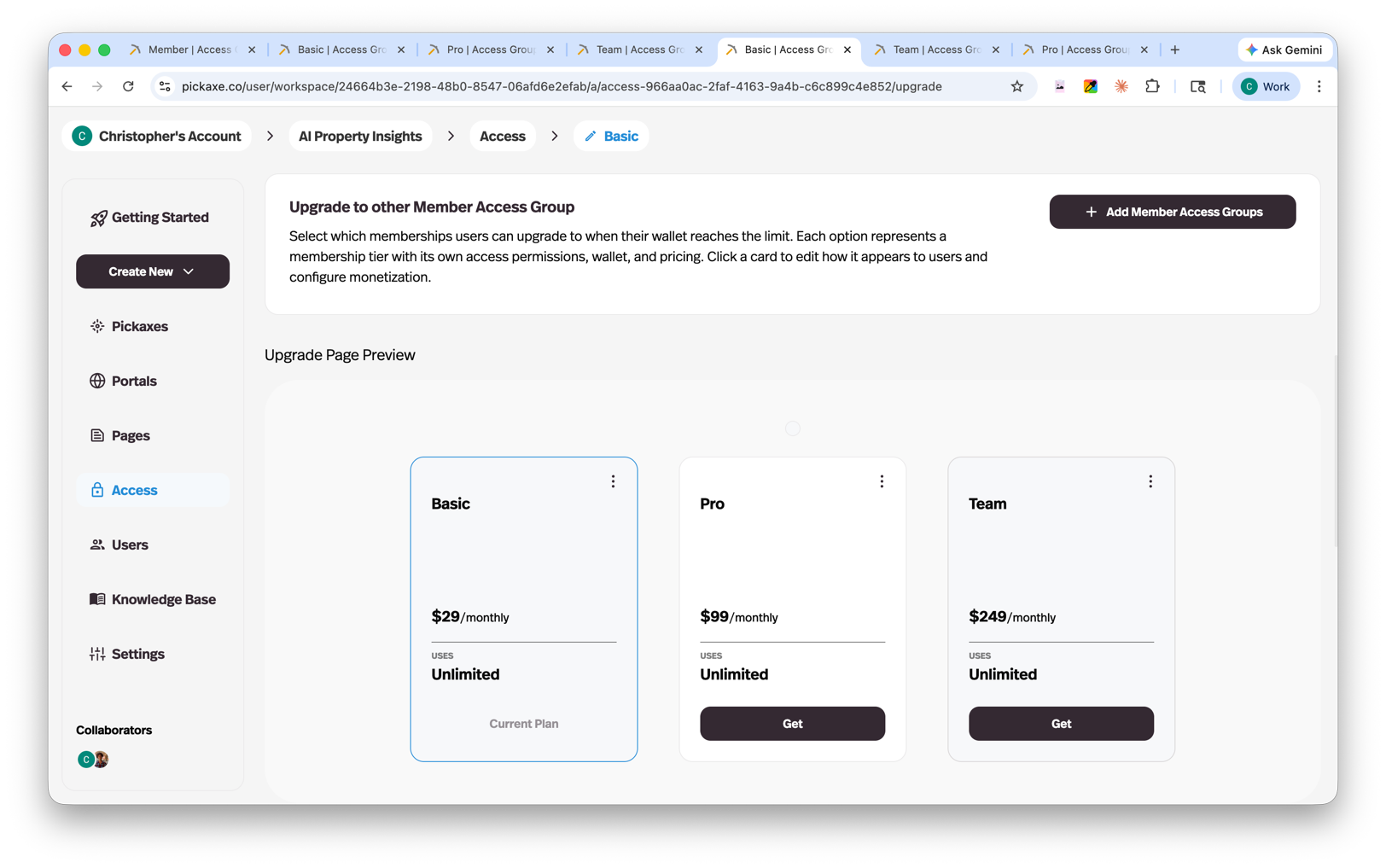 Member access group upgrade path configuration